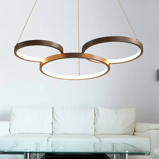 Circular Coffee Chandelier Modernist Light - 3/4/5 Lights Acrylic Led Fixture In White/Warm 3 /