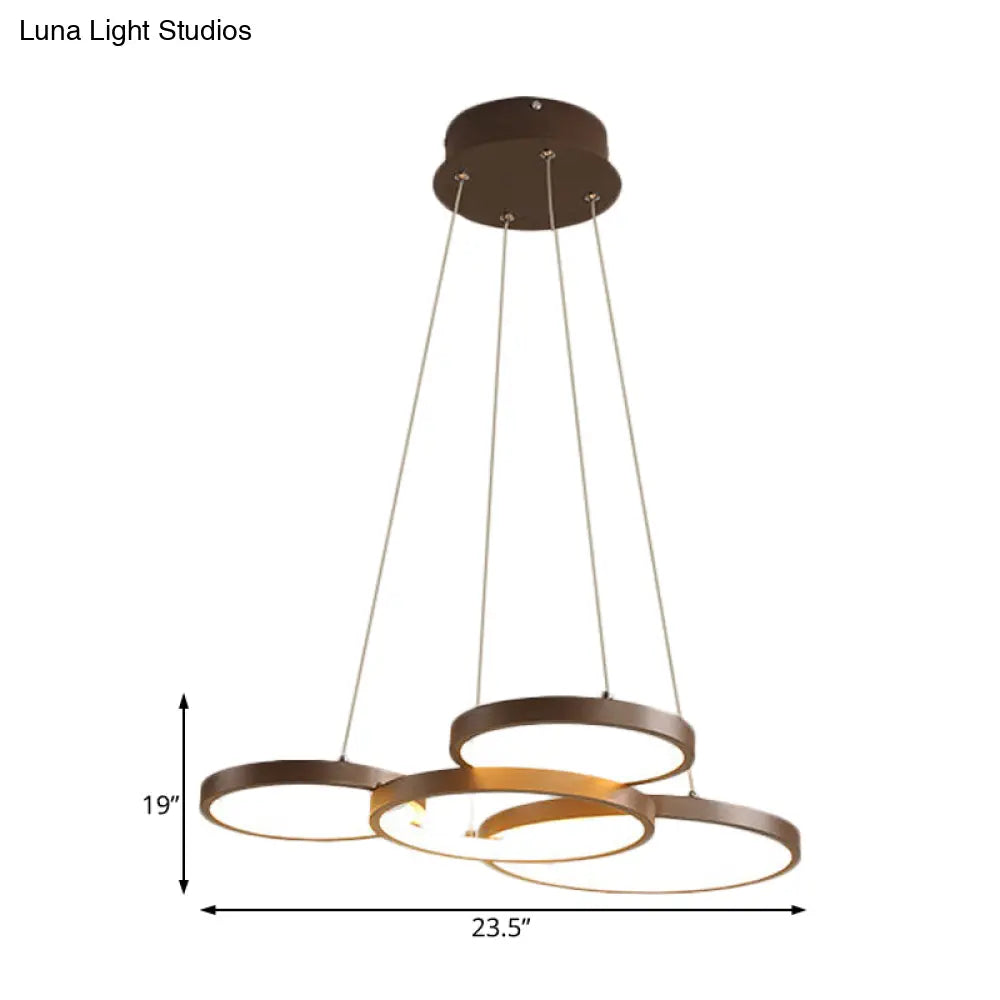 Circular Coffee Chandelier Modernist Light - 3/4/5 Lights Acrylic Led Fixture In White/Warm