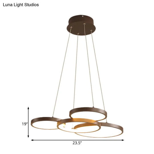 Circular Coffee Chandelier Modernist Light - 3/4/5 Lights Acrylic Led Fixture In White/Warm