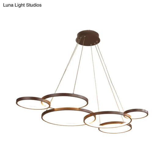 Circular Coffee Chandelier Modernist Light - 3/4/5 Lights Acrylic Led Fixture In White/Warm