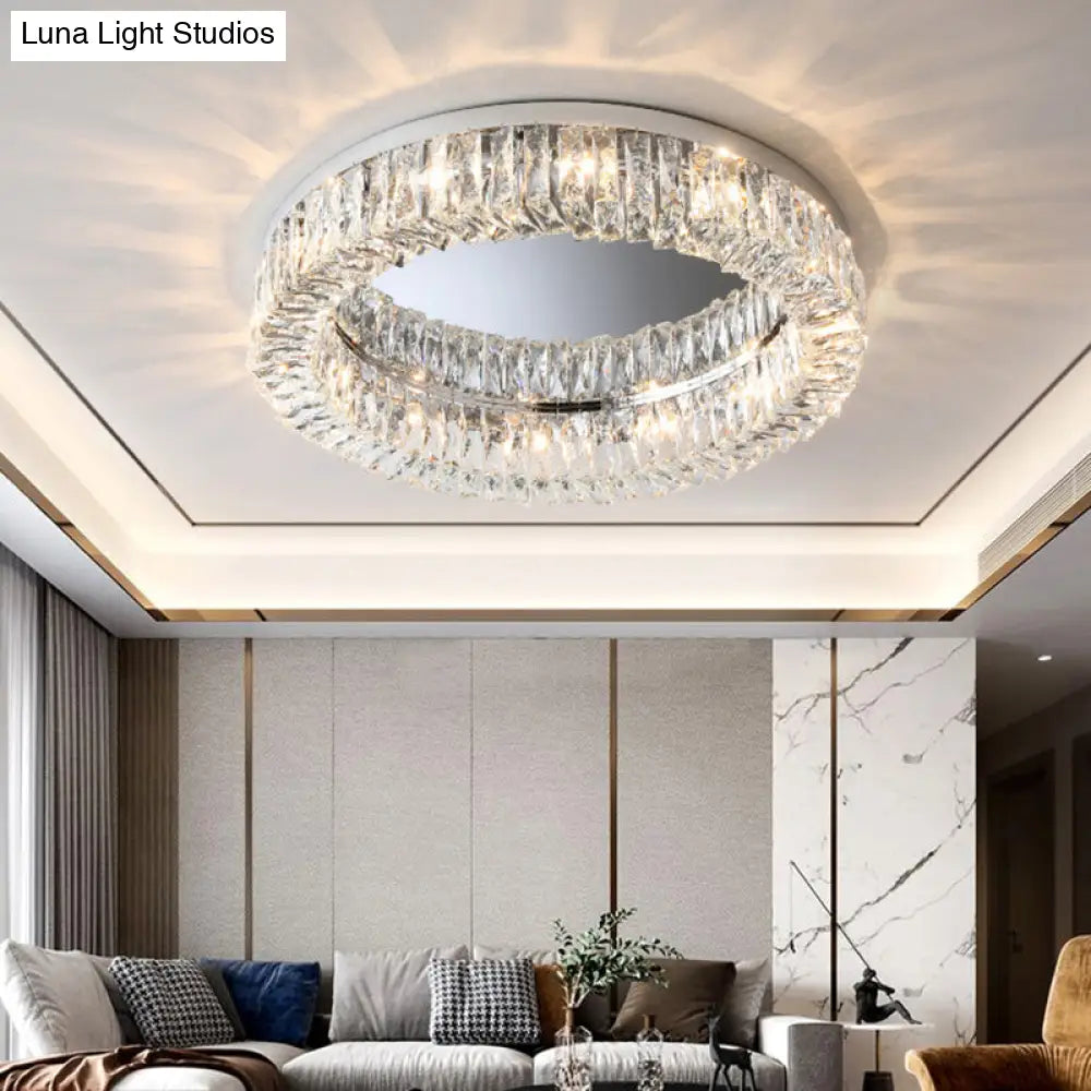 Circular Crystal Ceiling Light Fixture For Modern Living Room - Flush-Mount Design