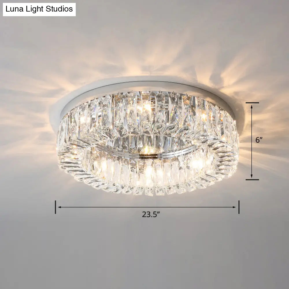 Circular Crystal Ceiling Light Fixture For Modern Living Room - Flush-Mount Design Silver / 23.5