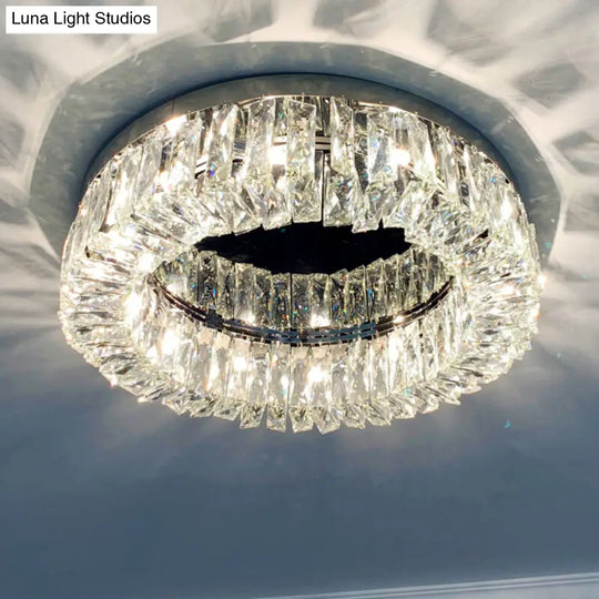 Circular Crystal Ceiling Light Fixture For Modern Living Room - Flush-Mount Design