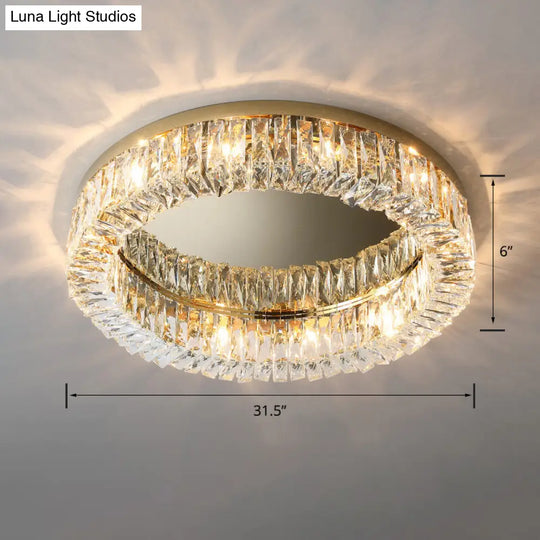 Circular Crystal Ceiling Light Fixture For Modern Living Room - Flush-Mount Design Gold / 31.5