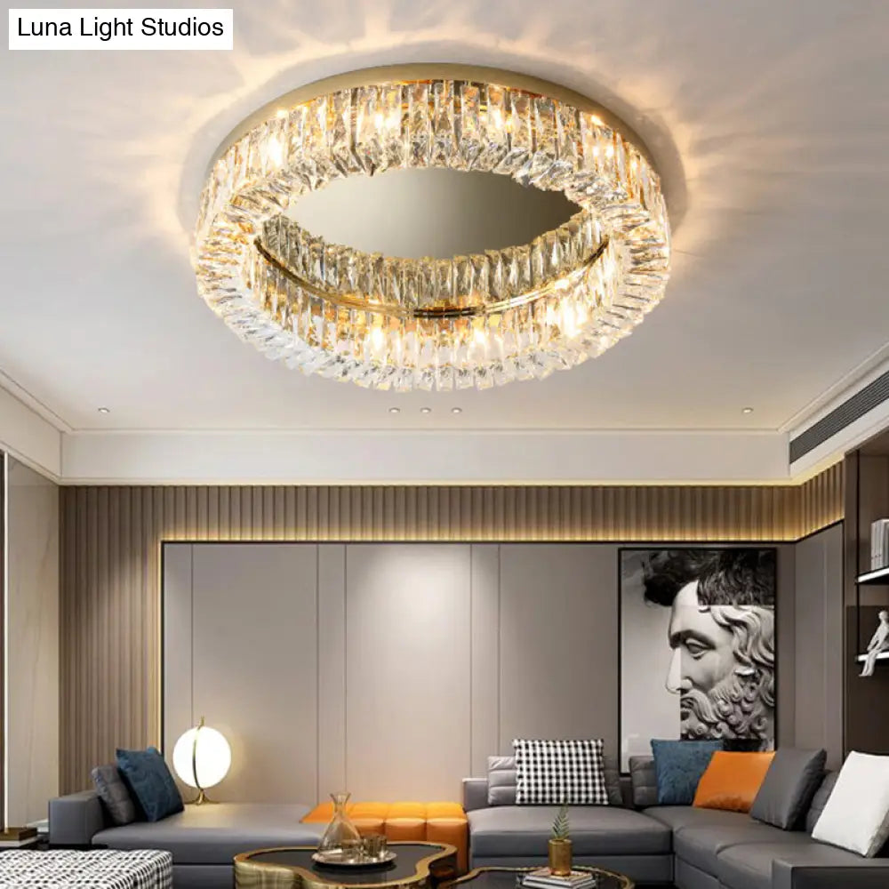 Circular Crystal Ceiling Light Fixture For Modern Living Room - Flush-Mount Design