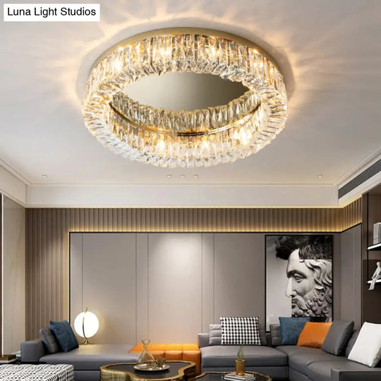 Circular Crystal Ceiling Light Fixture For Modern Living Room - Flush-Mount Design