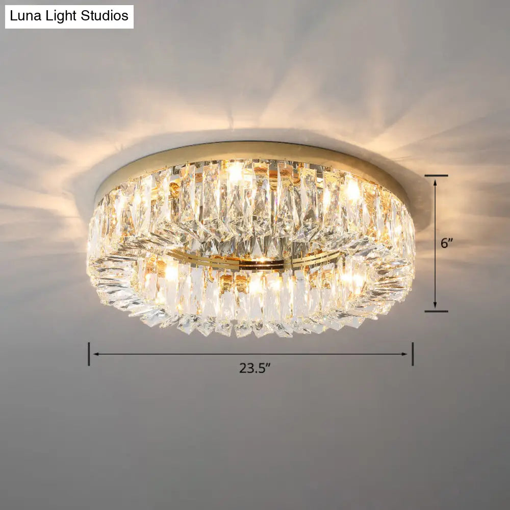 Circular Crystal Ceiling Light Fixture For Modern Living Room - Flush-Mount Design Gold / 23.5