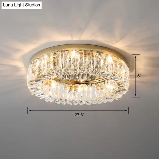 Circular Crystal Ceiling Light Fixture For Modern Living Room - Flush-Mount Design Gold / 23.5