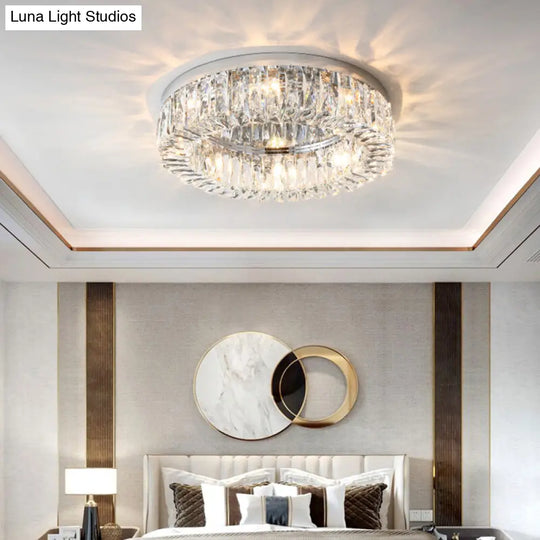 Circular Crystal Ceiling Light Fixture For Modern Living Room - Flush-Mount Design