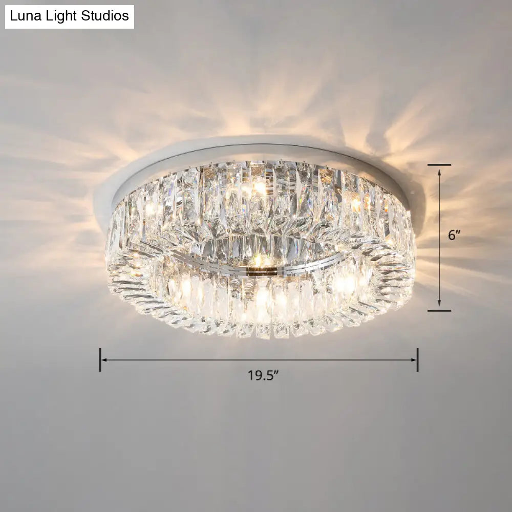 Circular Crystal Ceiling Light Fixture For Modern Living Room - Flush-Mount Design Silver / 19.5