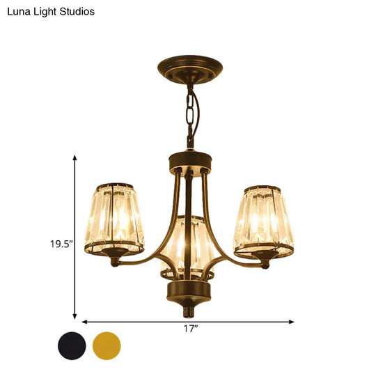 Circular Crystal Chandelier Lamp: Elegant Hanging Light For Bedrooms With Gold/Black Touches -