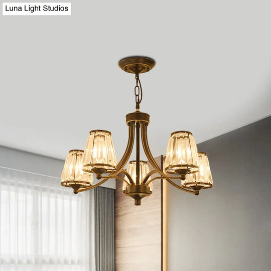 Circular Crystal Chandelier Lamp: Elegant Hanging Light For Bedrooms With Gold/Black Touches -