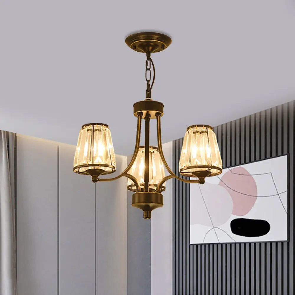 Circular Crystal Chandelier Lamp: Elegant Hanging Light For Bedrooms With Gold/Black Touches -