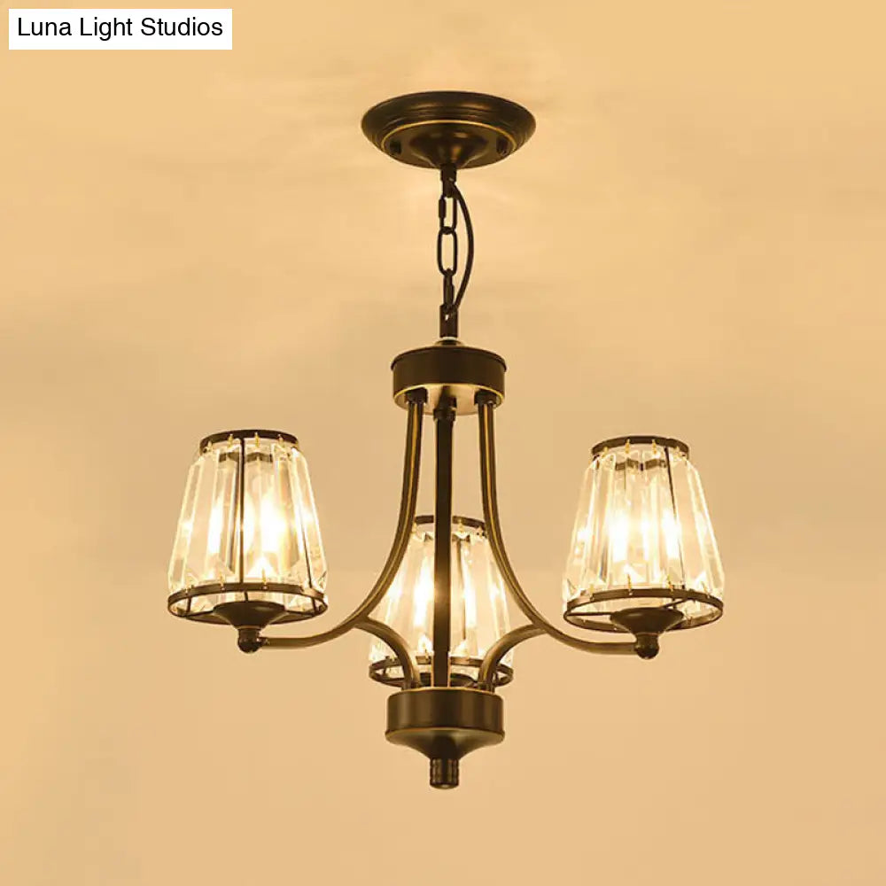 Circular Crystal Chandelier Lamp: Elegant Hanging Light For Bedrooms With Gold/Black Touches -