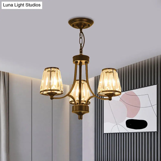 Modern Conical Chandelier Crystal Lamp With 3/5/6 Lights Bedroom Hanging Light Fixture In Gold/Black