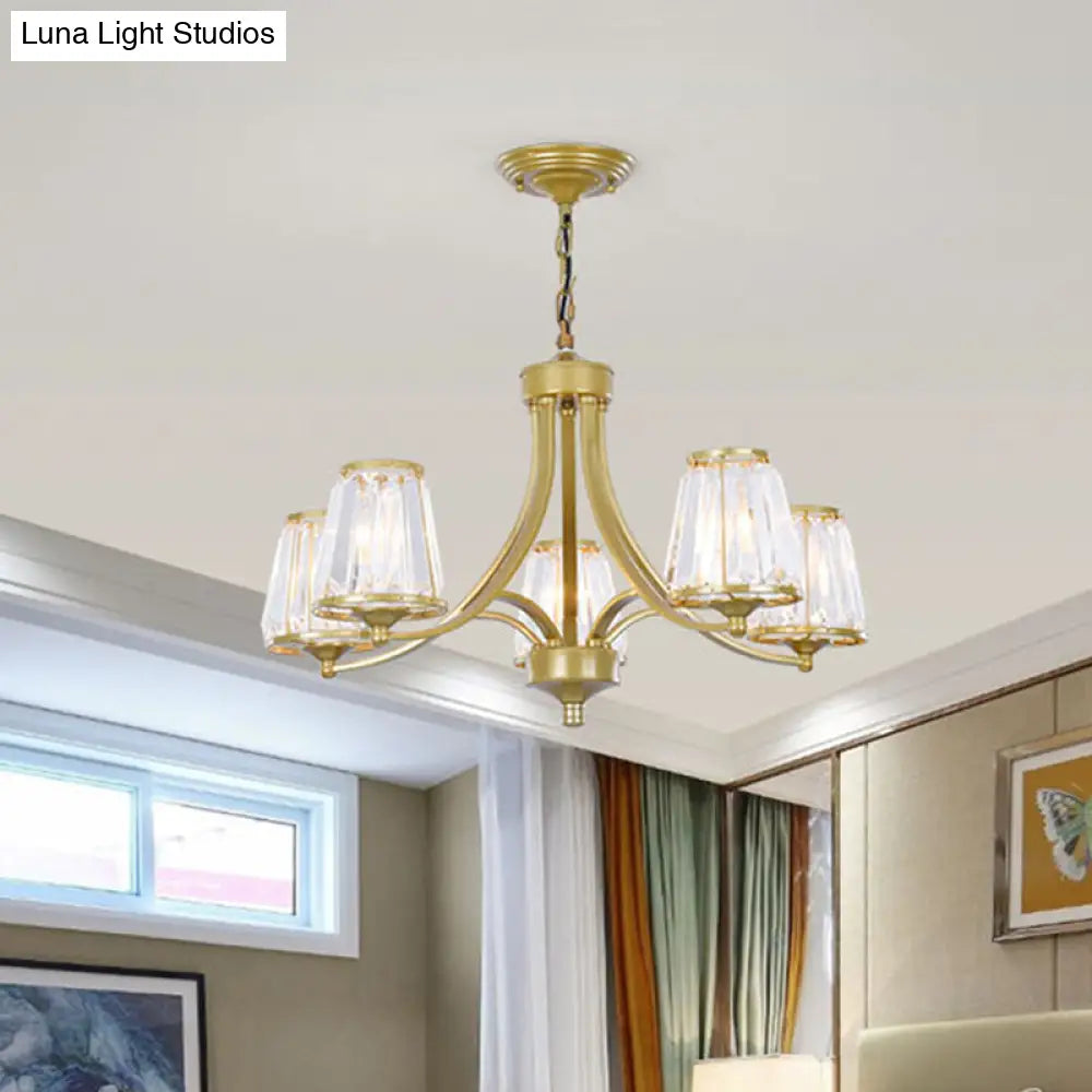 Circular Crystal Chandelier Lamp: Elegant Hanging Light For Bedrooms With Gold/Black Touches -