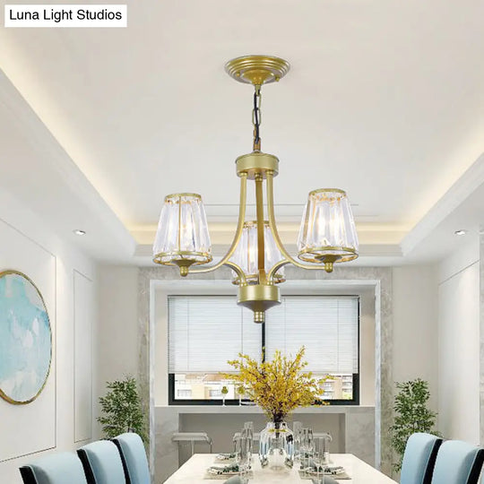 Circular Crystal Chandelier Lamp: Elegant Hanging Light For Bedrooms With Gold/Black Touches -