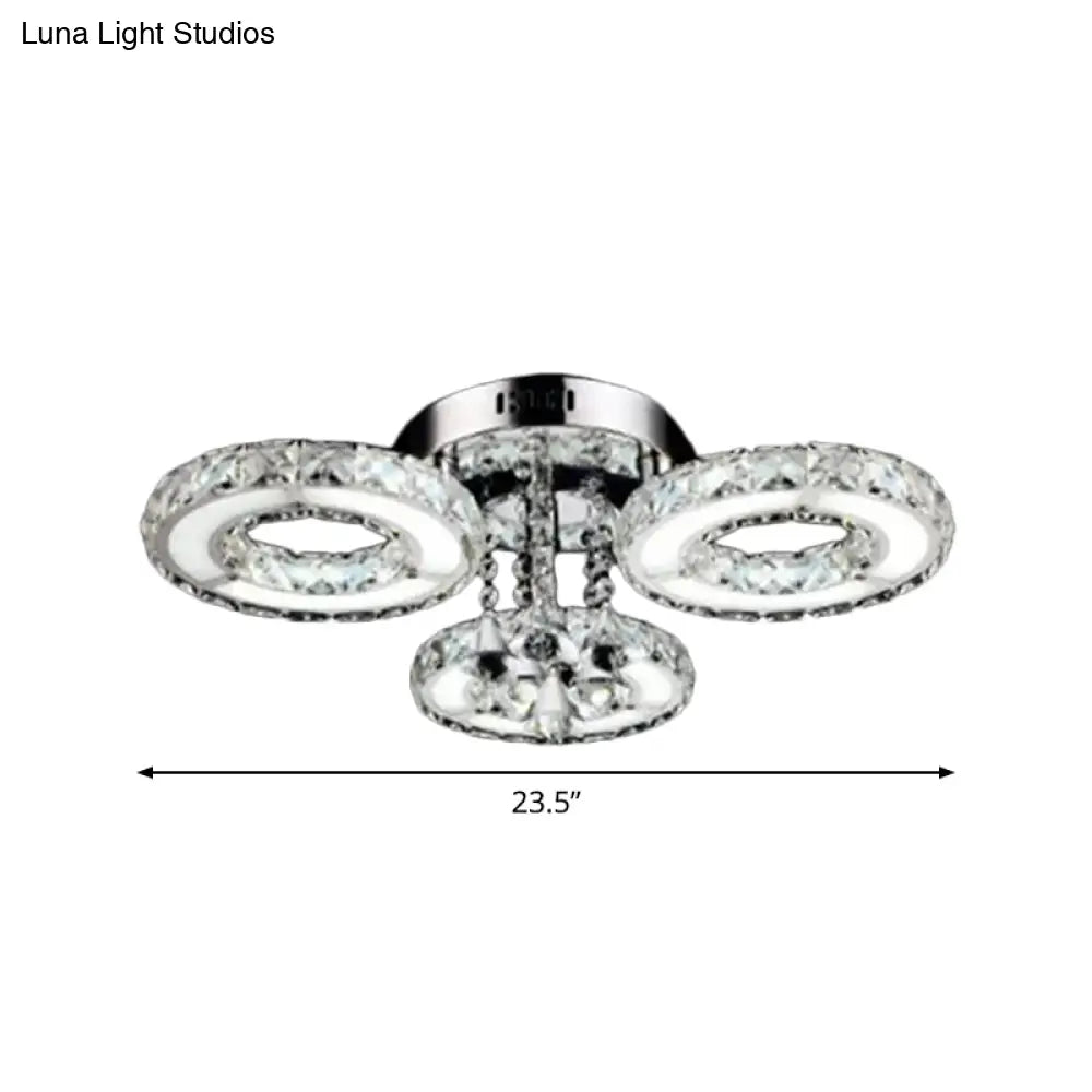 Circular Crystal Flushmount Ceiling Light With Opulent Inlay And Silver Finish - 3/6 Bulbs