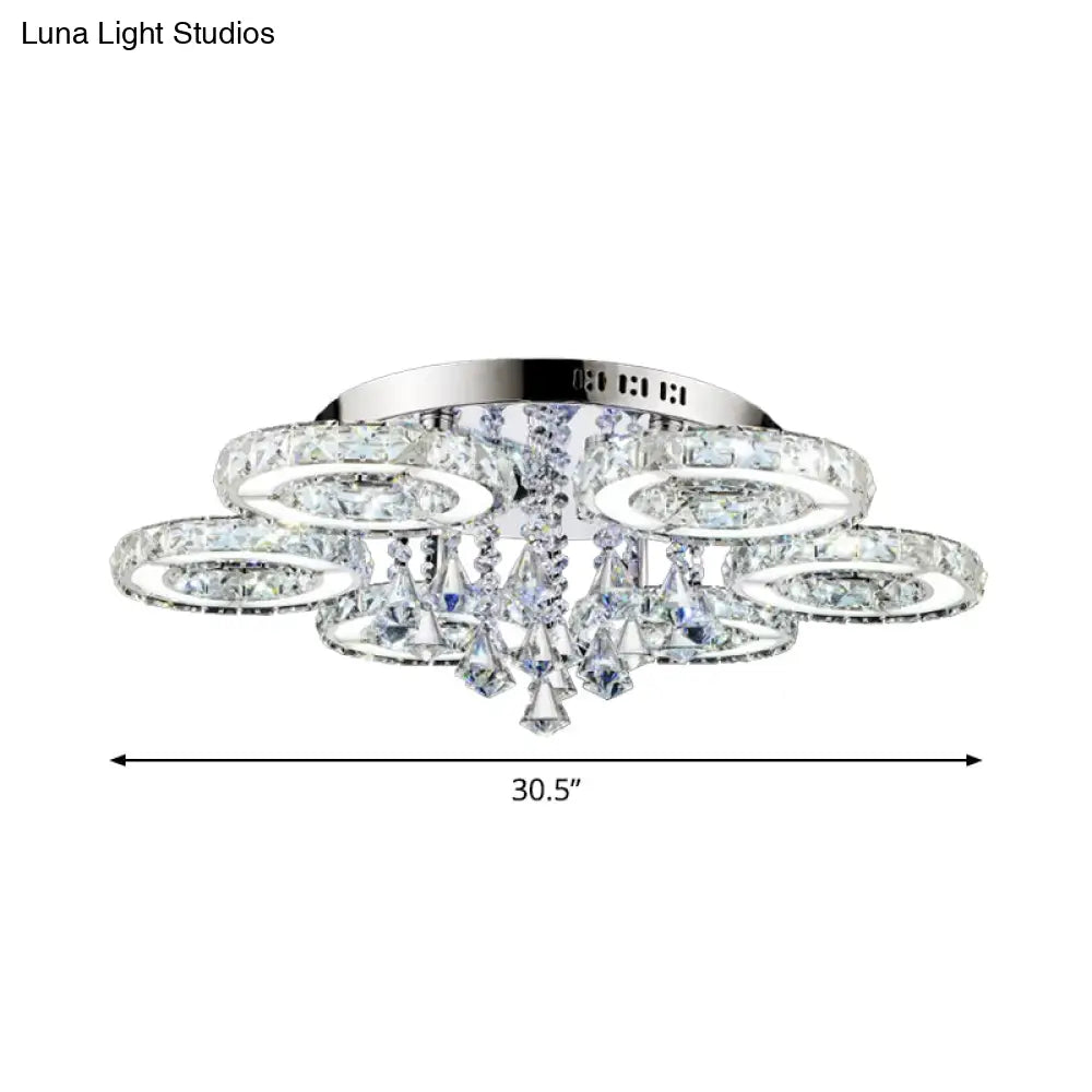 Circular Crystal Flushmount Ceiling Light With Opulent Inlay And Silver Finish - 3/6 Bulbs