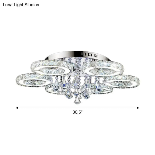 Circular Crystal Flushmount Ceiling Light With Opulent Inlay And Silver Finish - 3/6 Bulbs