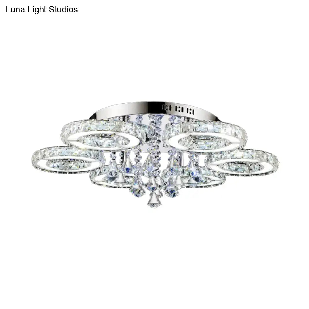 Circular Crystal Flushmount Ceiling Light With Opulent Inlay And Silver Finish - 3/6 Bulbs