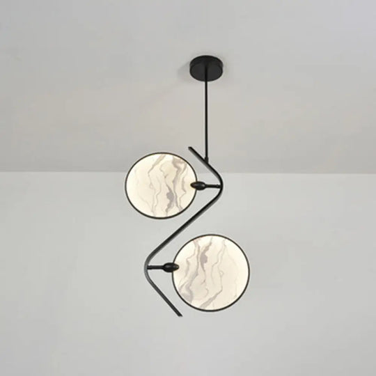 Circular Fan Island Lamp: Modern Acrylic Led Suspension Light With Landscape Print Perfect For