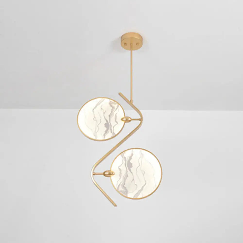 Circular Fan Island Lamp: Modern Acrylic Led Suspension Light With Landscape Print Perfect For