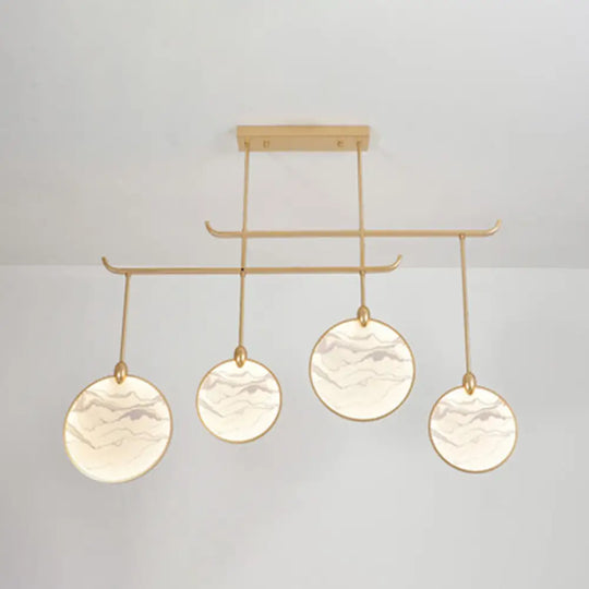 Circular Fan Island Lamp: Modern Acrylic Led Suspension Light With Landscape Print Perfect For