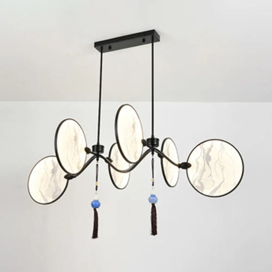 Circular Fan Island Lamp: Modern Acrylic Led Suspension Light With Landscape Print Perfect For