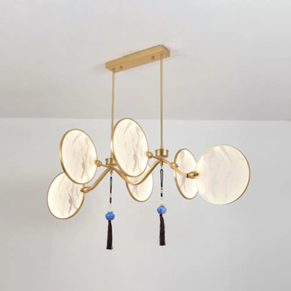 Circular Fan Island Lamp: Modern Acrylic Led Suspension Light With Landscape Print Perfect For