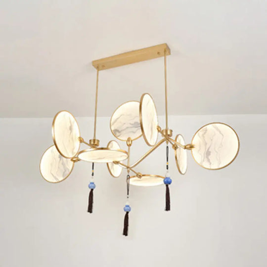 Circular Fan Island Lamp: Modern Acrylic Led Suspension Light With Landscape Print Perfect For