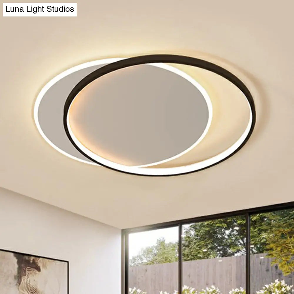 Circular Flush Light Fixture With Acrylic Shade In Black And White - Simplicity Led Ceiling Mount