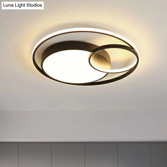 Circular Led Ceiling Light With Metallic Simplicity And Acrylic Diffuser - Flush Mount Black / Small