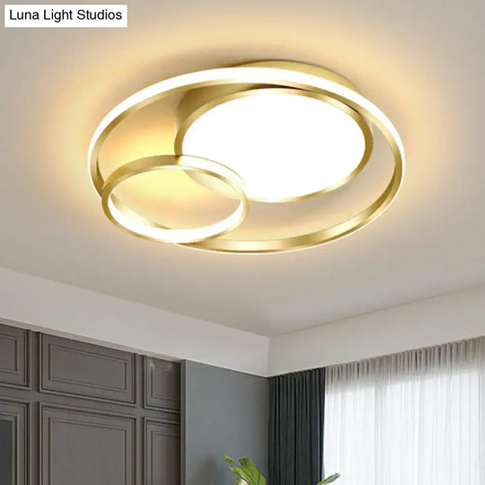 Circular Led Ceiling Light With Metallic Simplicity And Acrylic Diffuser - Flush Mount Gold / Small