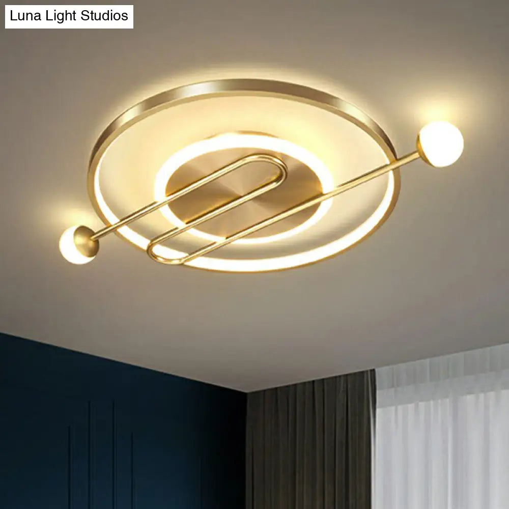 Circular Led Flush Mount Ceiling Light - Minimalistic Metal Living Room Lighting Fixture