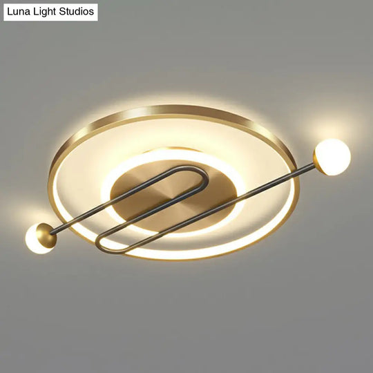 Circular Led Flush Mount Ceiling Light - Minimalistic Metal Living Room Lighting Fixture Gold-Black