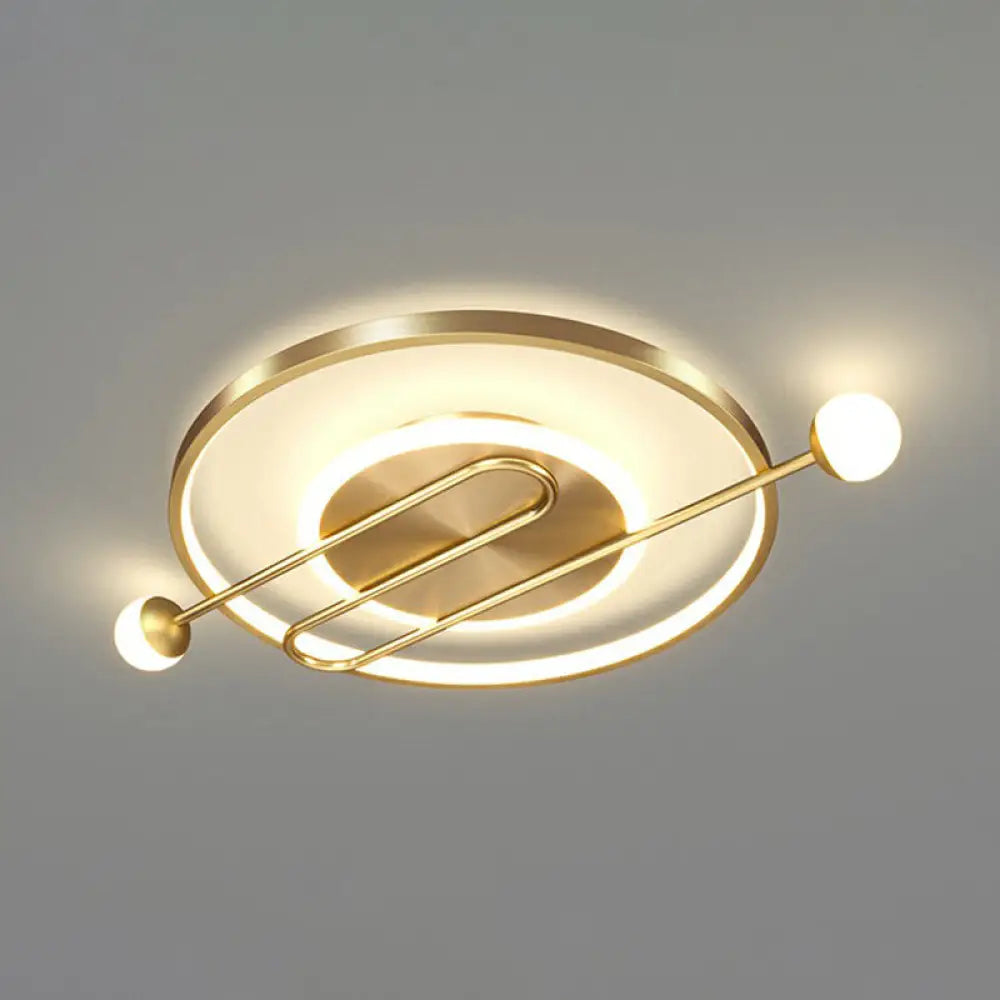 Circular Led Flush Mount Ceiling Light - Minimalistic Metal Living Room Lighting Fixture Gold /