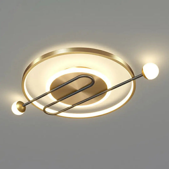 Circular Led Flush Mount Ceiling Light - Minimalistic Metal Living Room Lighting Fixture Gold -