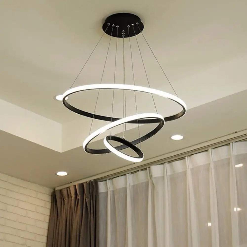 Circular Led Minimalist Pendant Acrylic Chandelier For Dining Room Black / 23.5’ Lighting