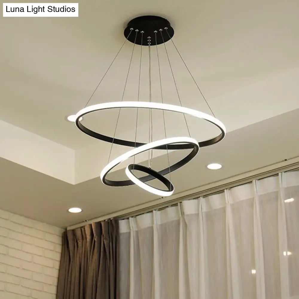 Circular Led Minimalist Pendant Acrylic Chandelier For Dining Room Black / 23.5 Lighting