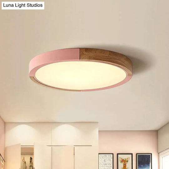 Circular Macaron Led Flush Mount Ceiling Light In 3 Colors And 2 Options 16/19.5 Wide Pink / 16 Warm