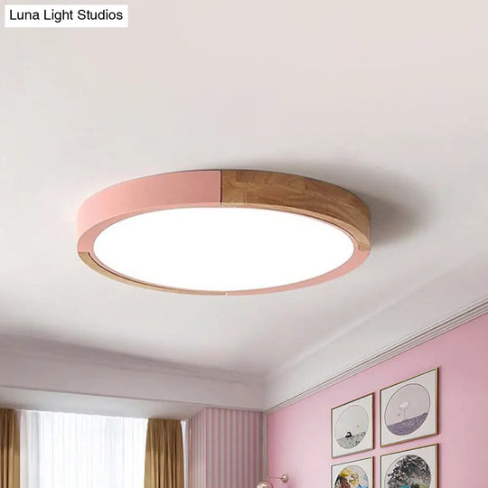 Circular Macaron Led Flush Mount Ceiling Light In 3 Colors And 2 Options 16/19.5 Wide Pink / 16