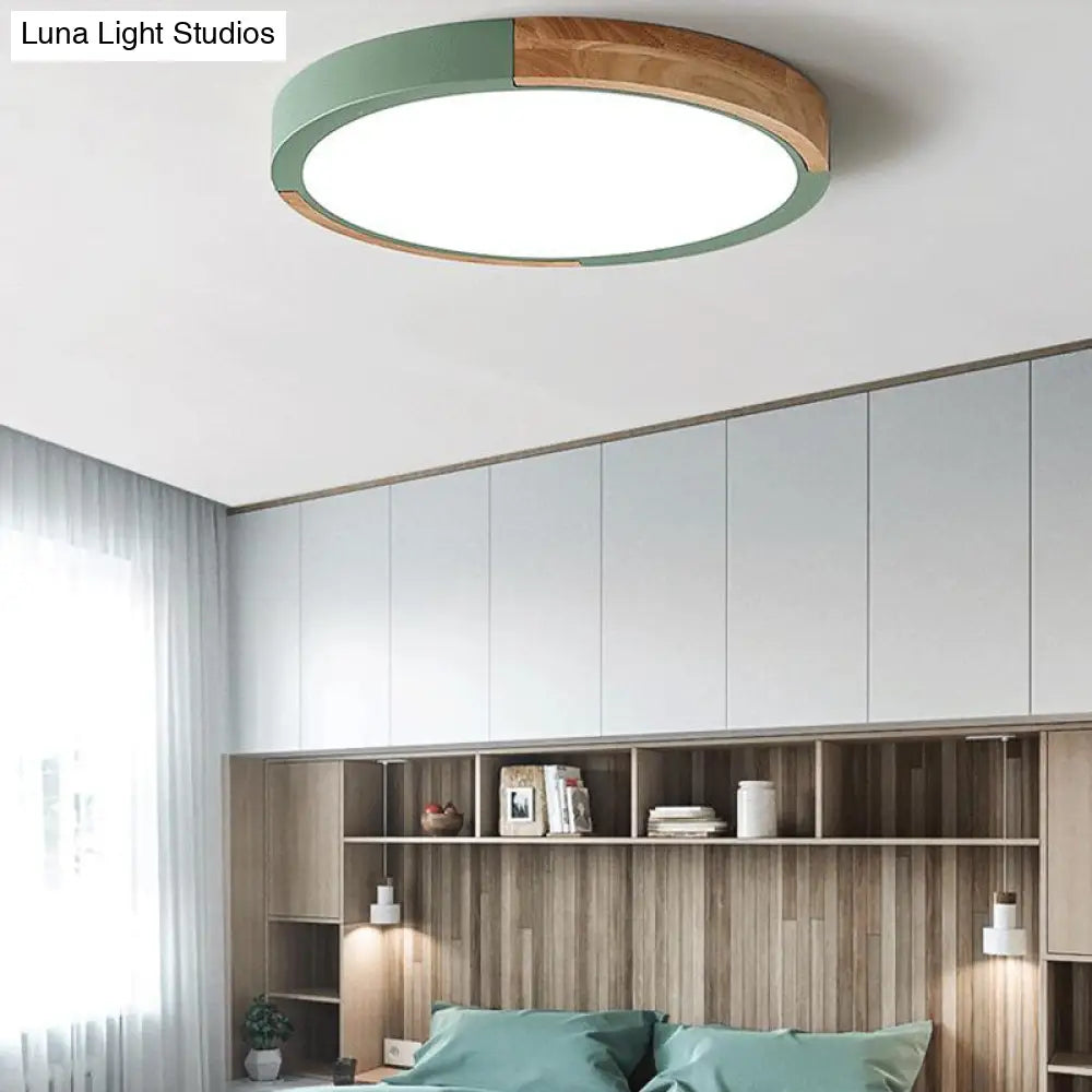 Circular Macaron Led Flush Mount Ceiling Light In 3 Colors And 2 Options 16/19.5 Wide Green / 16