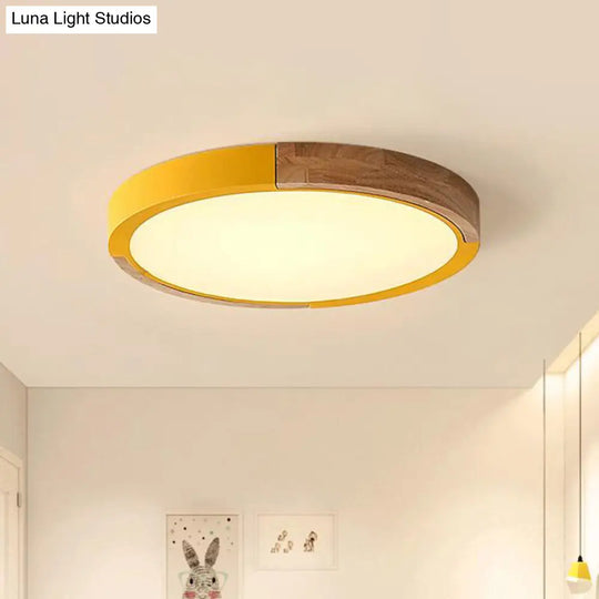 Circular Macaron Led Flush Mount Ceiling Light In 3 Colors And 2 Options 16/19.5 Wide Yellow / 16