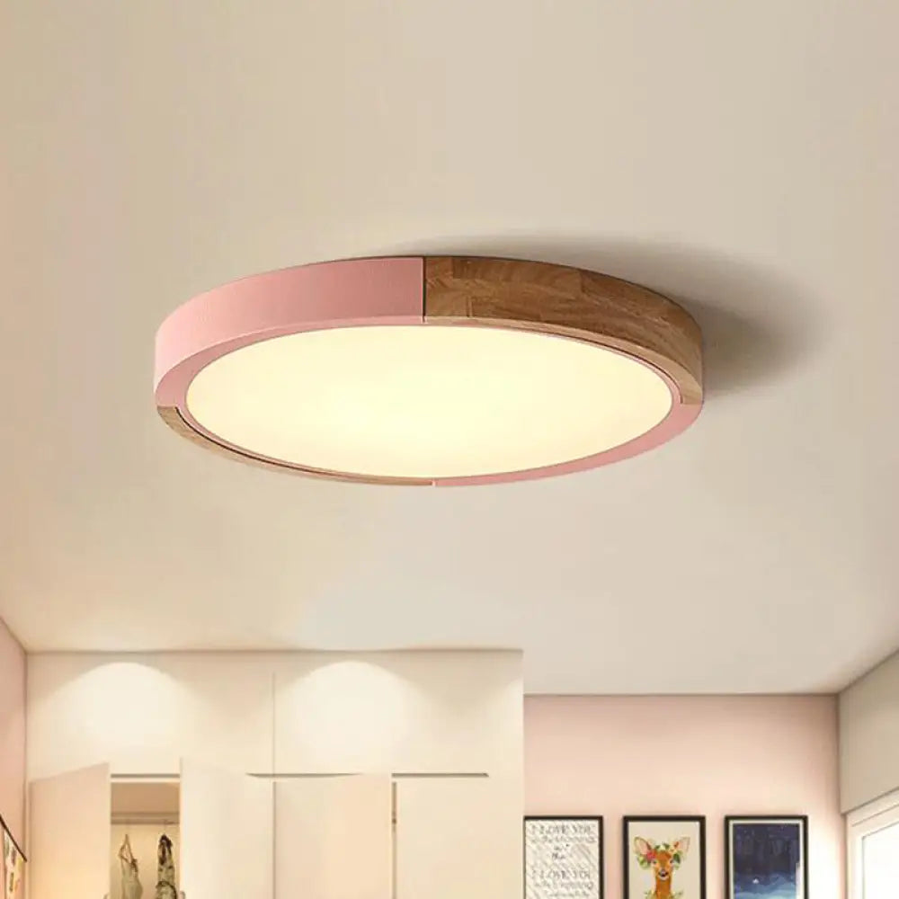 Circular Macaron Led Flush Mount Ceiling Light In 3 Colors And 2 Options 16’/19.5’ Wide Pink /