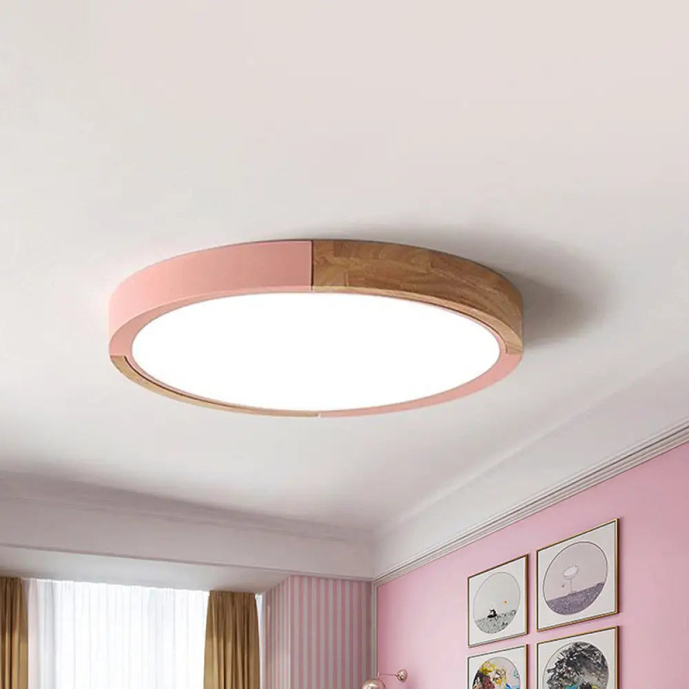 Circular Macaron Led Flush Mount Ceiling Light In 3 Colors And 2 Options 16’/19.5’ Wide Pink /