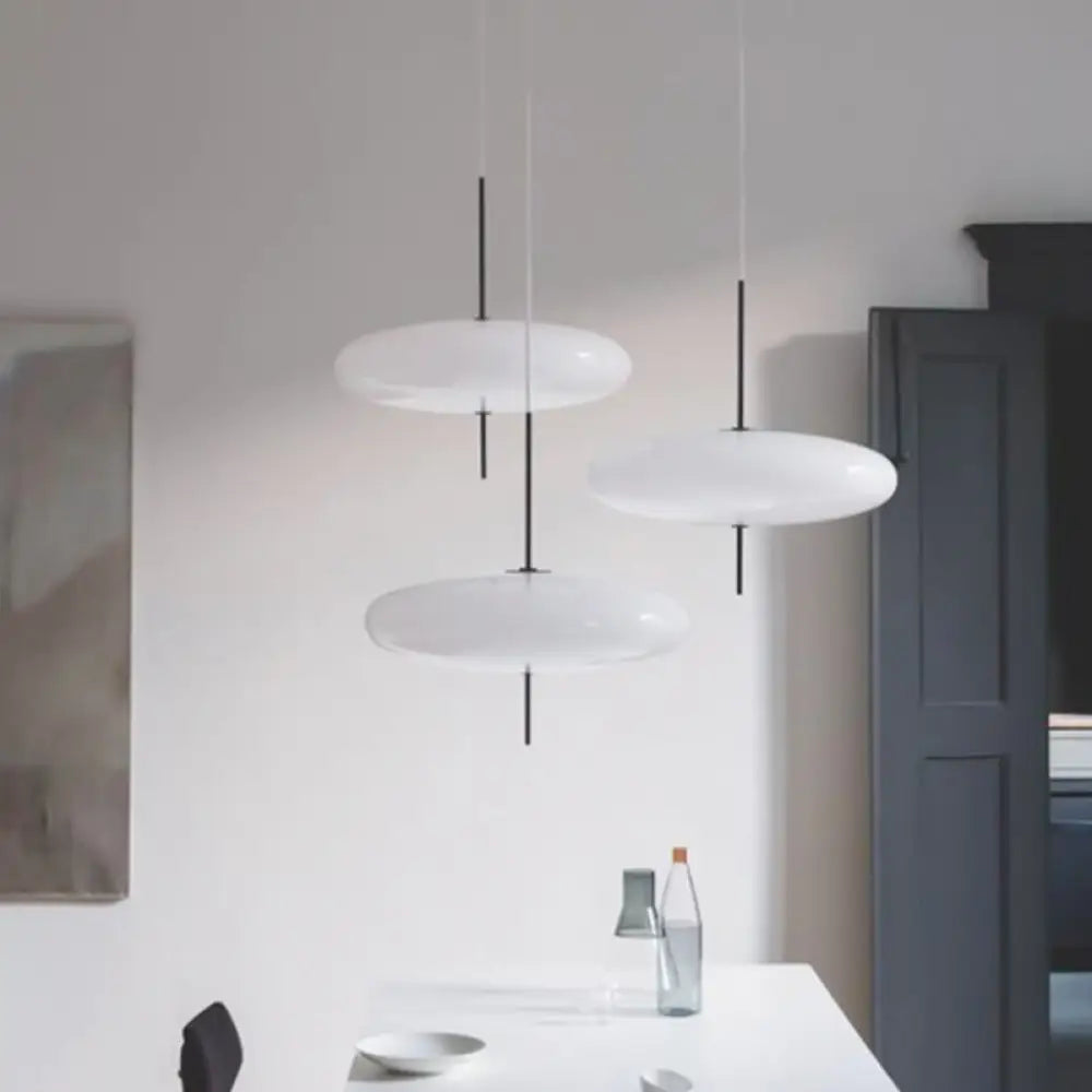 Circular Modernism Pendant Light With White Glass - 1-Bulb Dining Room Ceiling Fixture