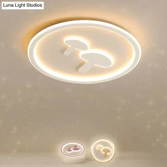 Circular Mushroom Baby Room Led Ceiling Lamp - 16’/19.5’ Dia White/Pink/Gold Options