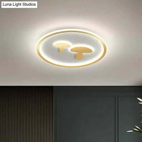 Circular Mushroom Baby Room Led Ceiling Lamp - 16’/19.5’ Dia White/Pink/Gold Options