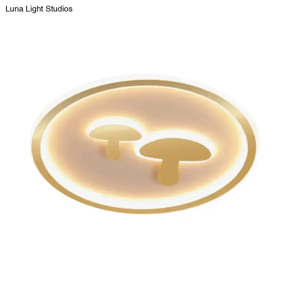 Circular Mushroom Baby Room Led Ceiling Lamp - 16’/19.5’ Dia White/Pink/Gold Options